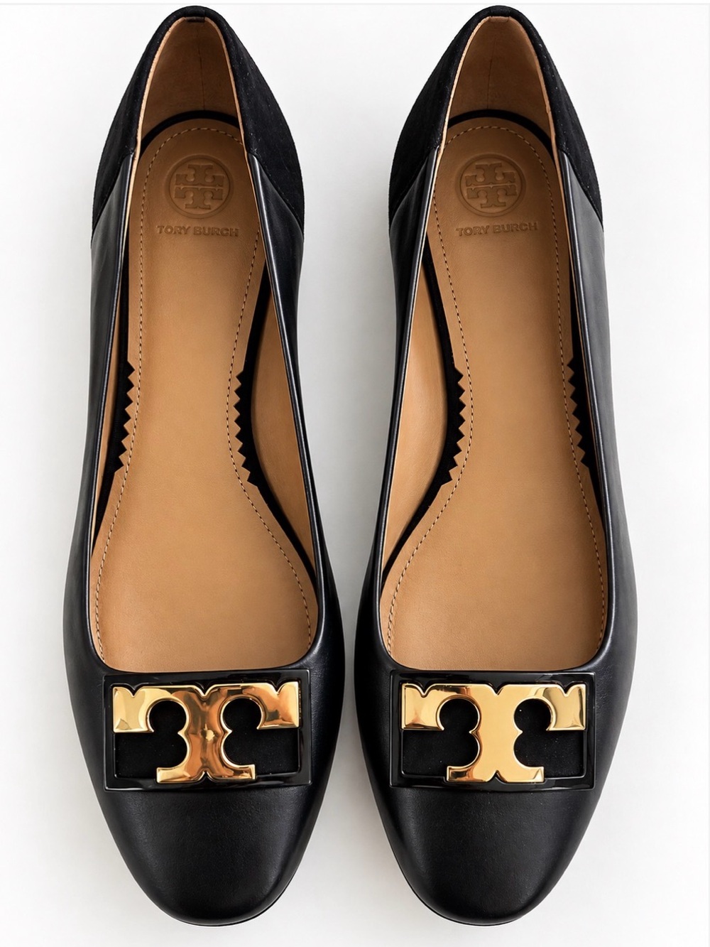 Tory Burch Gigi 20mm Black Leather Logo Flats Size 10